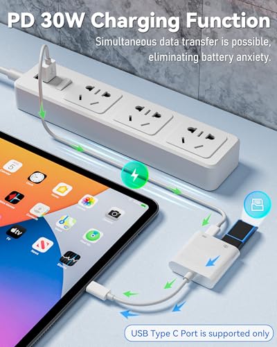 USB C to USB Camera Adapter with 30W PD Charging Port | OTG Cable, Compatible with iPhone 17/16/15 iPad Android, USB 3.0 Female, For Flash Drives Keyboards Mice