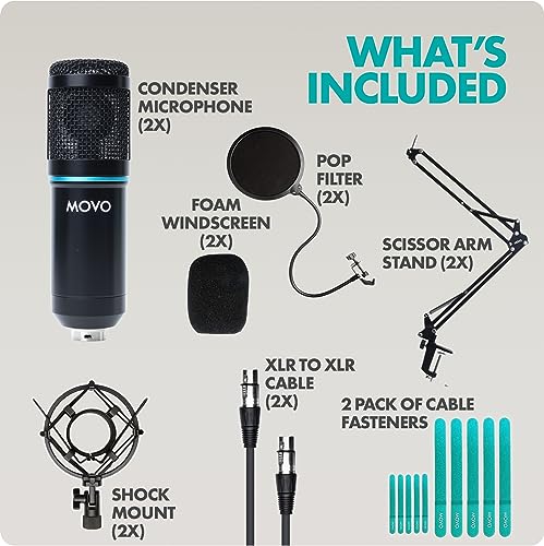 Movo PodPak2A 2-Pack Universal Cardioid Condenser Microphone Kit with Articulating Scissor Arm Mic Stand, Shock Mount, and Gooseneck Pop Filter - Podcast Equipment Set for YouTube, Podcast, Streaming - style: 2 Pack