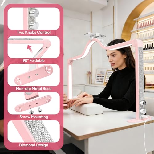 Arch Half Moon Light - Nail Lamp for Desk Foldable Nail Tech Light | Professional 34 inch 420 LED Beads Adjustable Brightness 3 Color Temperature for Manicure Crafting (Pink) - color: Pink