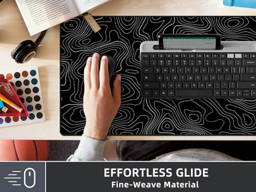 Rinaze Extra Large Gaming Mouse Pad with Black Topographic, XXL Mousepad, Big Mouse Mat Desk Pad, Non Slip Keyboard Pad for Gaming Computer Laptop PC Office Desk Accessories - color: Black