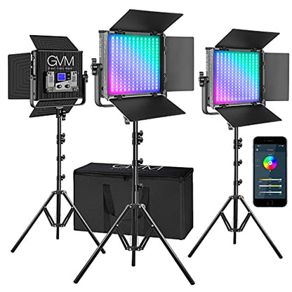 GVM RGB Video Lights with APP Control, 50W Full Color Studio Video Lighting Kit, Led Video Lights for YouTube Photography Lighting, 3 Packs Led Light Panel, Aluminum Alloy Shell, 3200K-5600K - size: 50RS3L