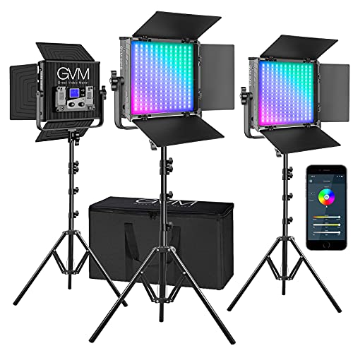 GVM RGB Video Lights with APP Control, 50W Full Color Studio Video Lighting Kit, Led Video Lights for YouTube Photography Lighting, 3 Packs Led Light Panel, Aluminum Alloy Shell, 3200K-5600K - size: 50RS3L