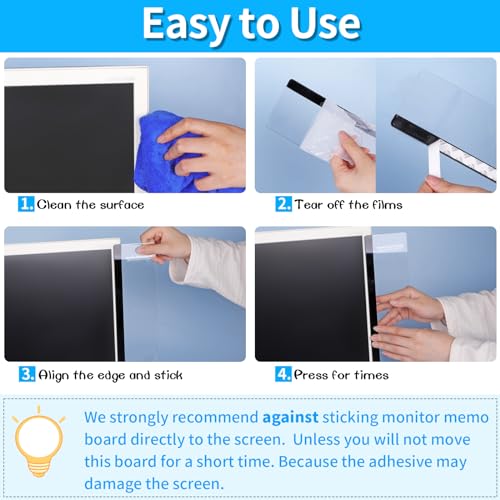 Monitor Memo Board, 4PCS Transparent Computer Monitor Side Panel Creative Desktop Memo Board, Acrylic Desktop Computer Sticky Note Holder for Home Office
