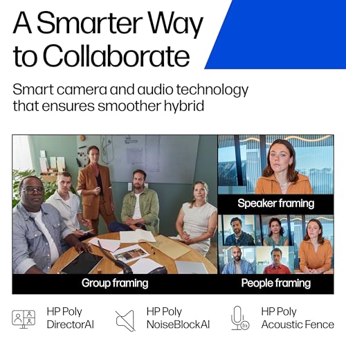 Poly Studio V12 – USB Video Bar for Small Rooms - 4K 20MP Camera, AI-Enhanced Audio, Noise Cancellation, Poly Lens Management - Microsoft Teams, Zoom & Google Meet Compatible - Thoughtfully Made