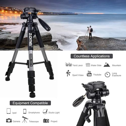 Camera Tripod, ZOMEI Q111 55-inch Smartphone Tripod Flexible Aluminum Travel Tripod with 3-Way Pan Head and Phone Holder, for Photography YouTube Smartphones Cameras and LED Ring Light (Silver) - color: Silver, size: 55"
