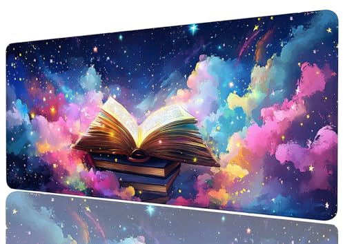 Bookshelf Desk Mat Gaming Large Mouse Keyboard Pad Book Magical Elements Star Cloud Keyboard Mouse Extra Large Full Desk Computer Pads Desk Decor 31.5" x 11.8" - color: Bookshelf, size: 31.5L x 11.8W inches
