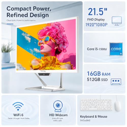 suevery All-in-One Desktop Computer, Core i5 16GB RAM 512GB SSD, HD Webcam Clear Calls,21.5 AIO Gaming pc,1080P Display, WiFi 6, Business All in One for Home Office Daily Use with Keyboard & Mouse