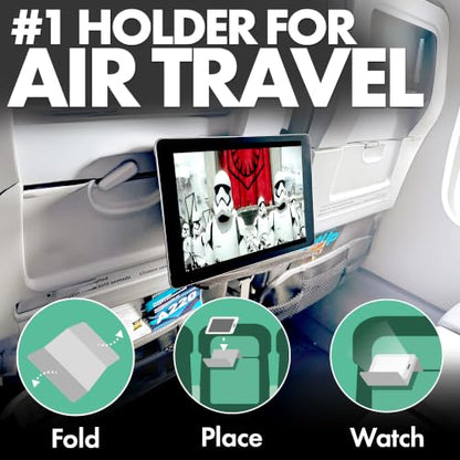 Flight Flap Airplane Tablet Holder, Flexible Cell Phone and Tablet Holder Extra Large 12x7”, Folding Cellphone Stand for Desk, Kindle, Bed, Airplane Gadgets Long Travel Essentials (Black) - color: Black, size: Extra Large