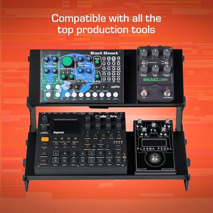 XTS Mini Duo-Flex Desktop Stand, 2 Tiers with Trays for FX Pedals / Synths / Audio Interfaces / MIDI Controllers, Holds 2-4 Pedals or Machines on Each Tier, 15.5" Width, Fits Elektron Digitakt / Digitone / Octatrack & More - size: Mini Duo-Flex Stand