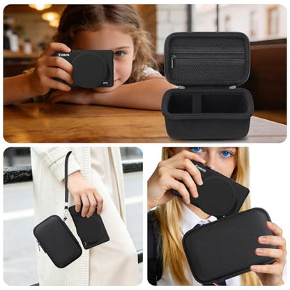 Elonbo Camera Case for Canon PowerShot G7X Mark III Digital Camera, G7X Mark III Hard Carrying Case + Soft Silicone Cover with Removable Lens Cover, Black - color: Black