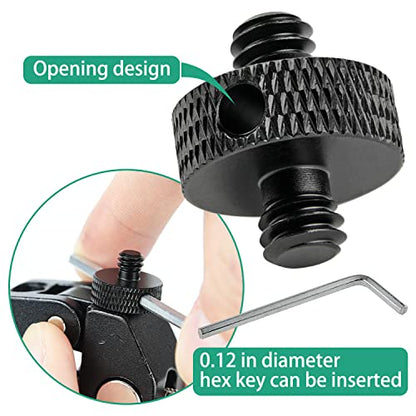 1/4 Male to 1/4 Male Tripod Screw Adapter with Hole 1/4 Screw Camera Mount for Camera Tripod Mic Stand Mic Mount Light Stand DSLR Camera Cage 4 Pcs (Black)