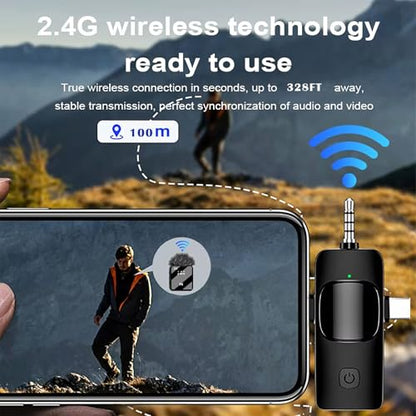 3-in-1 Mini Wireless Lavalier Microphone for iPhone, Android & Camera - Ideal for Vlogging, Content Creation & Video Recording with AI Noise Reduction, 328ft Range & 20H Battery Life