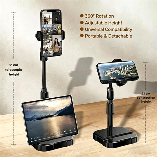 1pc Black Adjustable Height Angle Phone Stand, Ergonomic Desktop Phone Holder, Multi-Angle Lift Phone Mount for Office Work from Home Desk Accessories