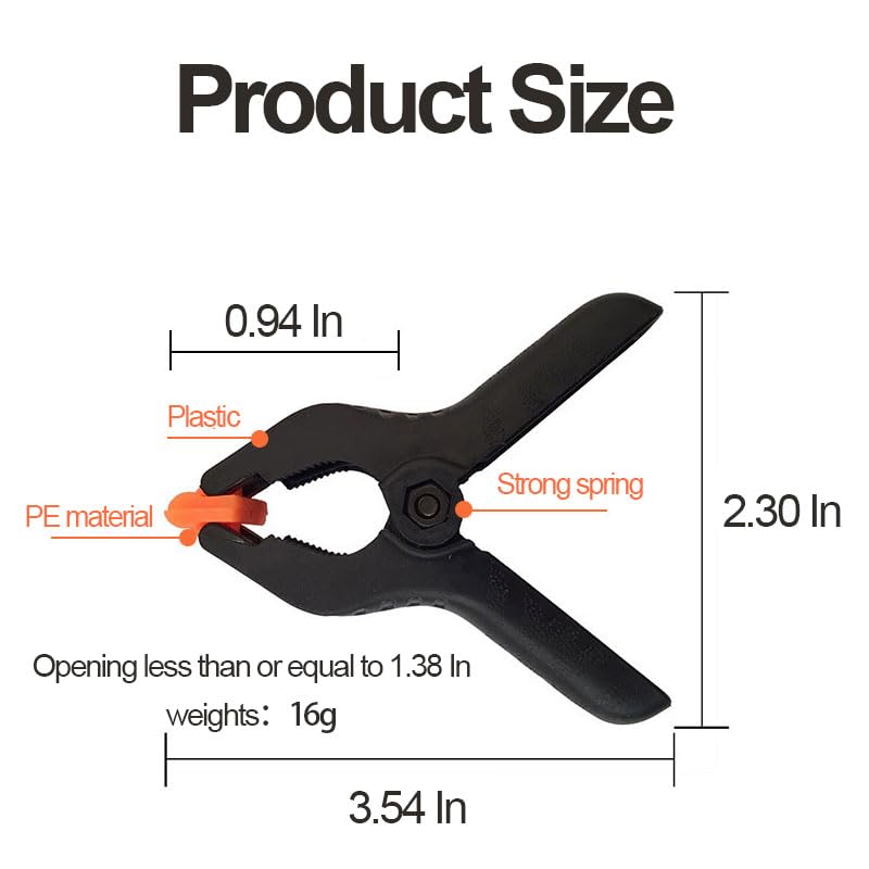 4 Pack Spring Clamps, 3.5inch Durable Plastic Clips with Rotatable Jaws and Non Slip Handle, Suitable for Crafts, Backdrop Stand, Photography Studios, Home Improvement, Black