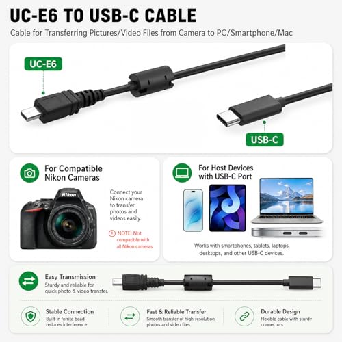 BERLAT 2-Pack USB C to 8-Pin Mini USB Cable 5ft, USB-C to Mini-B Durable Cord with Ferrite Core Anti-Interference – Compatible with Nikon/Sanyo/Sony/Fuji/Olympus/Panasonic Cameras, Phones, MP3