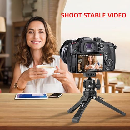 Zeadio Mini Ball Head, All Metal 360° Rotatable Panoramic Tripod Head with 1/4" Screw & Cold Shoe Mount, 10kg/22lbs Load Capacity Compact Camera Mount for DSLR Cameras, Monopod, Tripod, Vlogging etc - style: Dual Cold-shoe Version