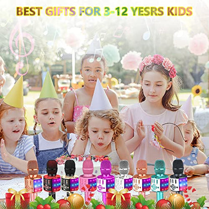 Amazmic Kids Karaoke Microphone Machine Toy Bluetooth Microphone Portable Wireless Karaoke Machine Handheld with LED Lights, Gift for Children Adults Birthday Party, Home KTV(Champagne) - color: Rose Gold Plus
