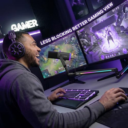 FIFINE Microphone Boom Arm with Controllable RGB, Adjustable Low Profile Mic Stand with Desk Mount Clamp,Cable Management, Screw Adapter for Gaming, Podcast, Streaming, Studio-BM88Pro - color: black