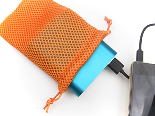 ALL in ONE 6pcs Nylon Mesh Drawstring Bag Pouches for Mini Stuff Cellphone Mp3 8x13cm (3x5 Inch) (Black+Orange+Blue) - color: ORANGE+BLUE