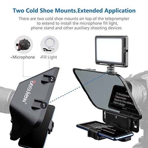 Desview T3 Portable Teleprompter for Camera & Smartphone, Tablet Prompter for iPad up to 10", 70/30 Beam Splitter Glass, 9 Adapter Rings for DSLR, YouTube Video Recording & Live Streaming