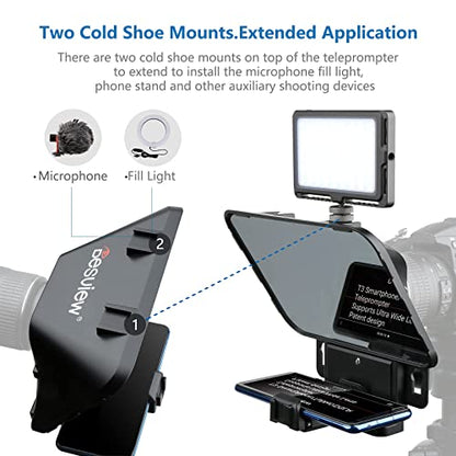 Desview T3 Portable Teleprompter for Camera & Smartphone, Tablet Prompter for iPad up to 10", 70/30 Beam Splitter Glass, 9 Adapter Rings for DSLR, YouTube Video Recording & Live Streaming