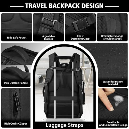 Roomy Carry On Backpack, Expandable Large Capacity Travel Backpack 1-7 Days with LifetimeWarranty,Fits18.4" Laptop,Water Resistant Anti Theft Carry on Laptop Backpack for Men Women,Flight Travel,Black - color: Black, size: 18.4inch (22"x14"x9")