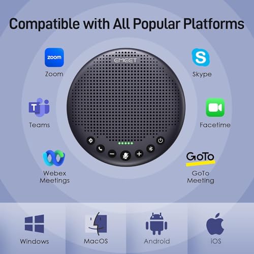 EMEET Conference Speaker and Microphone w/8 Mics, 360° Voice Pickup, Noise Reduction, Bluetooth/USB/Dongle Speakerphone for 10 People w/Daisy Chain for 18, Compatible w/Leading Platforms, 2025 Version - size: Luna Plus for 10