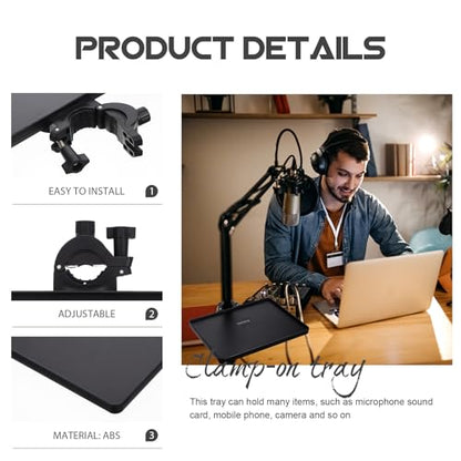 Microphone Stand Tray Adjustable Clamp on Shelf for Live Broadcast Sound Card Holder Mic Rack Stand Organizer for Singing Podcast Recording Streaming