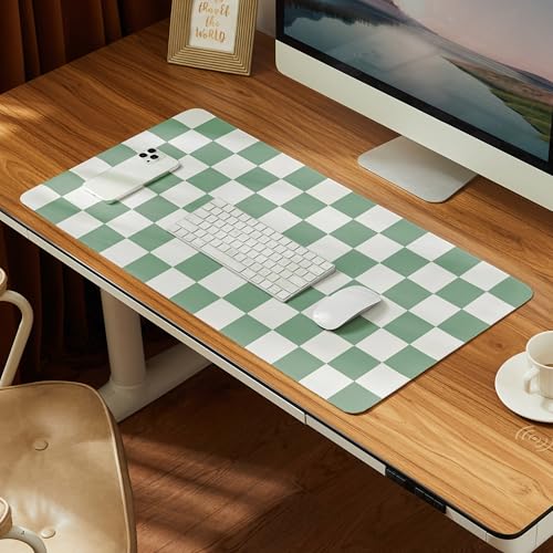 Ohocut Checkered Desk Mat, Large Cute Aesthetic Retro PU Leather Computer Laptop Desk Mat, Non-Slip Waterproof Mouse Keyboard Pad, Desk Writing Mat for Work/Home (Sage, 23.6" x 13.7") - color: Sage, size: 23.6" x 13.7"