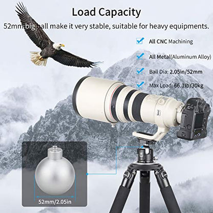 Low Profile Tripod Ball Head-INNOREL N52,Panoramic CNC Metal Camera Tripod Ball Head with Two 1/4" Screw Arca Swiss Quick Release Plates for Tripod,Monopod,DSLR,Camcorder,Max Load 66lbs/30kg - size: N52-Sliver