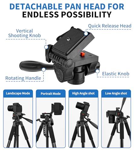 72'' Tripod Camera Tripods,Professional Portable Tripods for DSLR Video Recording, Lightweight Travel Cellphone Tripod Stand Black with 360° Pan Head - size: 72in(Iron)