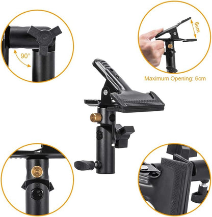 UTEBIT 2 Pack Photography Reflector Holder for Light Stand, Black | Heavy Duty Metal Clamp Holder, Light Reflector with Stand, Photo Umbrella Clamps for Studio, Light Stand - size: 2 PACK-Reflector Photography