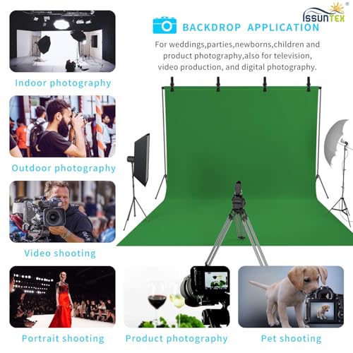 ISSUNTEX 9X15 ft Background Polester Backdrop, Photo Studio, Collapsible High Density Screen for Video Photography and Television-Green - color: Green