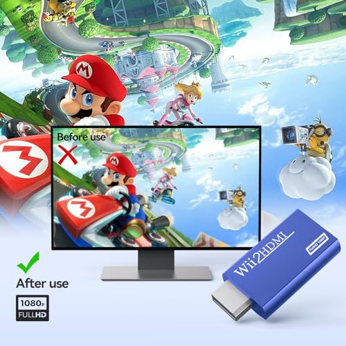 GANA Wii to HDMI Converter Adapter with Hdmi Cable Connect Wii Console to HDMI Display in 1080p Output Video with 3.5mm Audio Supports All Wii Display Modes Blue - color: wii to hdmi Blue