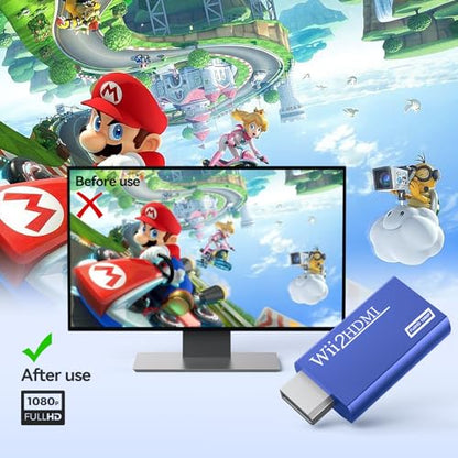 GANA Wii to HDMI Converter Adapter with Hdmi Cable Connect Wii Console to HDMI Display in 1080p Output Video with 3.5mm Audio Supports All Wii Display Modes Blue - color: wii to hdmi Blue