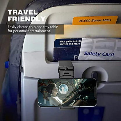Perilogics Airplane Phone Holder Mount Universal in Flight Hands Free Viewing with Multi-Directional Dual 360 Degree Rotation (Black/Black) - color: Black / Black