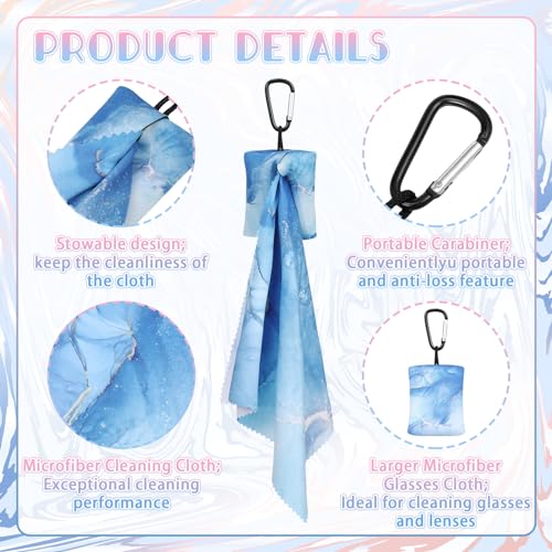 Copkim 10 Pcs Microfiber Cleaning Cloth with Open Pouch and Hanging Ring Cute Marble Design Microfiber Cloth Soft Glasses Cleaner Cloth for Eyeglasses Camera Lens Cell Phone Screens Glasses, 6'' x 7''