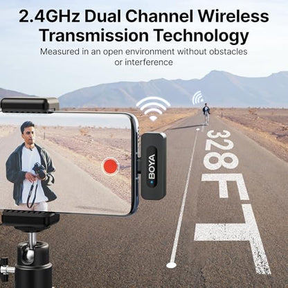 BOYA BY-V10 Wireless Microphones for iPhone 17/16/15 & Android/Laptop with USB-C Port, 328ft Range, 9H Battery Life, Noise Reduction Mini Mic Clip on Lapel Microphone Wireless for Video Recroding - size: 1TX+USB-C RX
