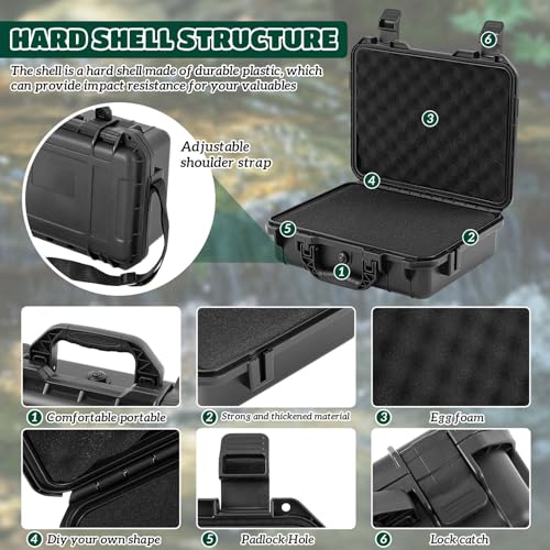 Relaxweex 14.3 x 11.4 x 4.5 Inch Waterproof Hard Case with DIY Customizable Foam Detachable Shoulder Strap and Utility Knife Waterproof Protective Case for Cameras, Lenses or Microphones, Equipments - size: 14.29 x 11.42 x 4.49 Inch