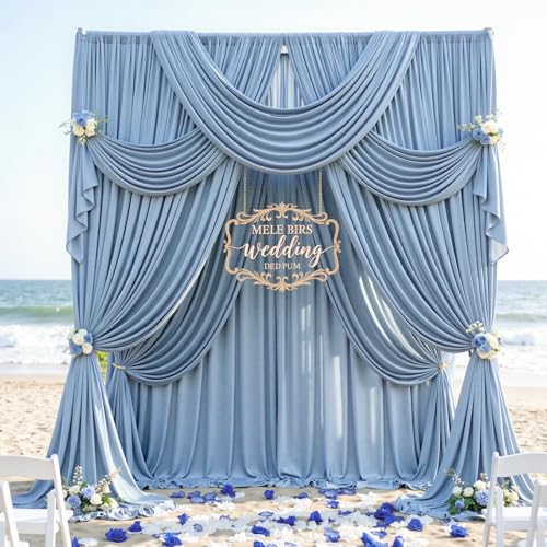 10ftx12ft Wrinkle Free Dusty Blue Backdrop Curtain, 2 Panels 12FT Height Wedding Backdrop Drapes, Silky Polyester Back Drop Cloth for Birthday Photography Background Party Backdrop Draping - color: Dusty Blue, size: (W)5ft x (H)12ft (2 Panel)