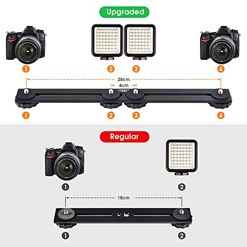 UTEBIT 11 inch Flash Bracket, Long Dual Camera Mount Flash Bracket Extension Bar with 1/4“ Hot Shoe, Straight Flash Brackets 1/4- 3/8 Thread Hole Tripod Mount for Camera/LED Light/Microphone - size: 11 inch Flash Bracket (Metal)