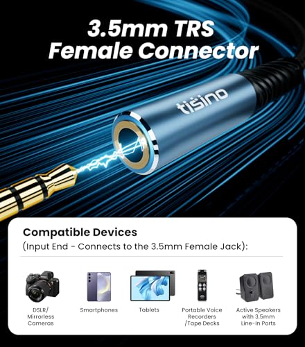 Tisino 3.5mm TRS Female to XLR Male Stereo Audio Adapter Cable - 3.3 FT, 1/8 inch Mini Jack Female to XLR Male Adapter Cable for Microphones, Live Streaming Equipment, Audio interfaces - size: 1 m/3.3 FT, style: 35TRS F to XLR M