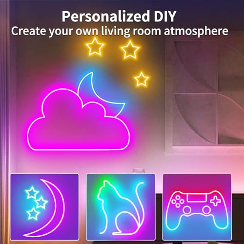 Neon Rope Lights，16.4ft RGB LED Strip Lights with Remote and App Control,Music Sync Flexible DIY Design,5V USB Powered Neon Lights for Bedroom, Living Room,Gaming,and Party Decoration - size: 16.4FT