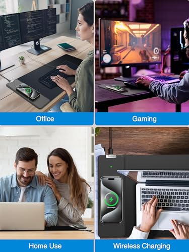 TopMade Wireless Charging Mouse Pad, Gaming Mousepad with Ultra-Smooth Surface, Non-Slip Base, Waterproof Computer Desk Pad, 31.5"x11.81" XL Large Desk Mat for MacBook, PC, Laptop - color: Classic-31.5"x11.8"