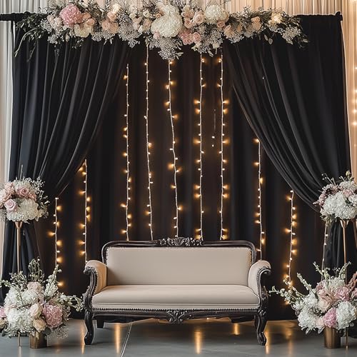 30ftx14FT Wrinkle Free Black Backdrop Curtain, 6 Panels 14FT Height Black Wedding Backdrop Drapes, Silky Polyester Back Drop Cloth for Birthday Photography Background Party Backdrop Draping - color: Black, size: (W)5ft x (H)14ft (6 Panel)