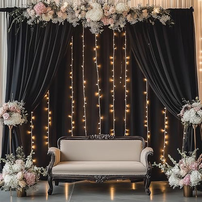 50ftx14FT Wrinkle Free Black Backdrop Curtain, 10 Panels 14FT Height Black Wedding Backdrop Drapes, Silky Polyester Back Drop Cloth for Birthday Photography Background Party Backdrop Draping - color: Black, size: (W)5ft x (H)14ft (10 Panel)
