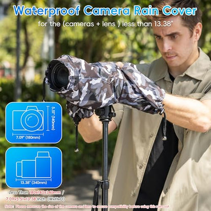 Waterproof Camera Rain Cover for Nikon Canon Sony DSLR/Mirrorless Cameras | with TPU Clear Window & Waterproof Zipper,Camera Rain Sleeves Gear for EOS R5 II R10 R7 R6 Rebel T7 T8i T7i 90D Z7 Z6II D7500 - color: Camouflage