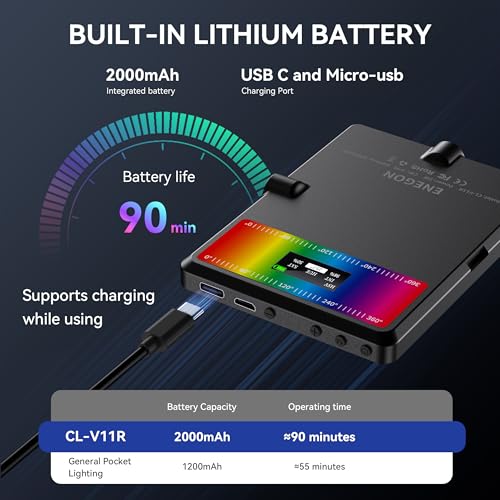 ENEGON RGB Selfie Light, 360° Full Color RGB Video Light with 24 Effects, 78 LED 2000mAh Rechargeable CRI 95+ and 2500K-9000K CCT, Portable Clip on Light for Phone/Tablet/Laptop/Streaming - color: RGB Selfie Light