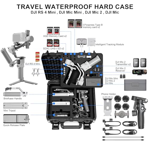 Lekufee Waterproof Hard Carrying Case for DJI RS 4 Mini, Combo, Gimbal Stabilizer, DJI Mic 3/2/Mic Mini, and More Accessories(Case Only)
