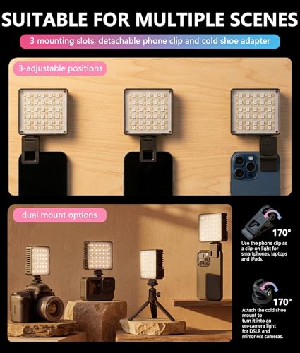 10W Ultra Bright Portable Selfie LED Light,Pocket RGB Camera Light with Phone Clip,Cold Shoe and Magnetic Diffuser for Selfie, vlogging and Photography